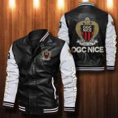 OGC Nice Black White Leather Bomber Jacket