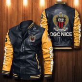 OGC Nice Black Yellow Leather Bomber Jacket