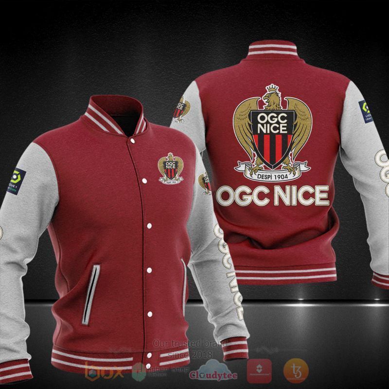 OGC Nice Maroon White Baseball Jacket OGC Nice Maroon White Baseball Jacket