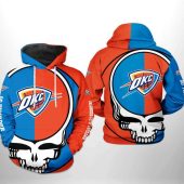 NBA Oklahoma City Thunder Blue Orange Skull Pullover Hoodie V5