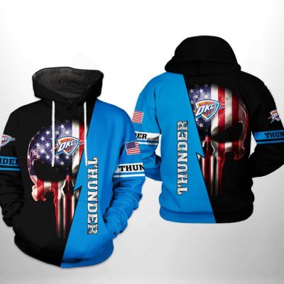 NBA Oklahoma City Thunder US Flag Punisher Skull Pullover Hoodie