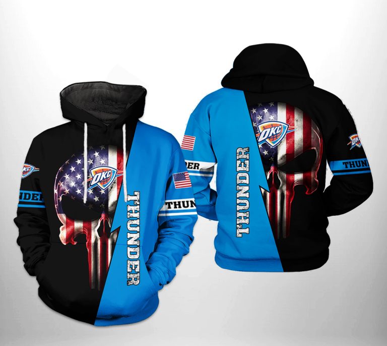 NBA Oklahoma City Thunder US Flag Punisher Skull Pullover Hoodie NBA Oklahoma City Thunder US Flag Punisher Skull Pullover Hoodie