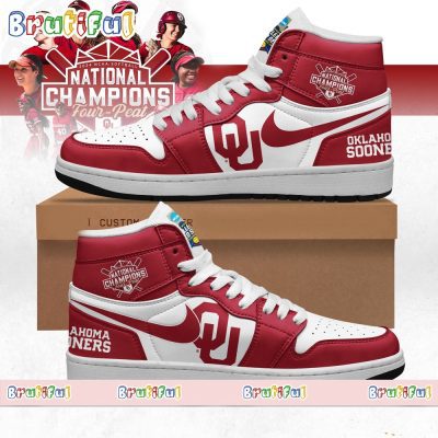 Oklahoma Sooners Four Peat NCAA Softball Women?s Champions Air Jordan 1 Shoes