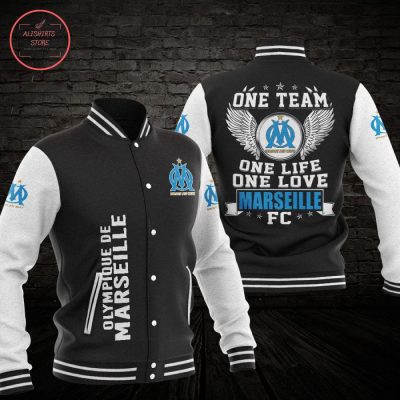 Olympique de Marseille Black White Baseball Jacket