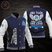 Olympique de Marseille Grey Dark Blue Baseball Jacket