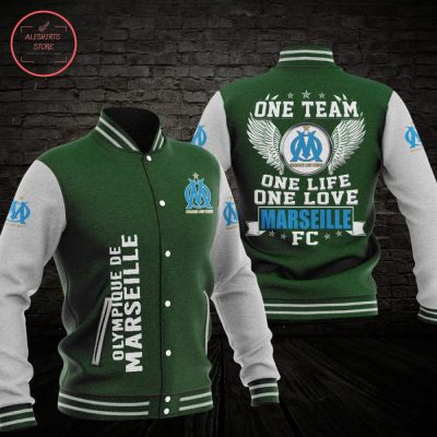Olympique de Marseille Green Grey Baseball Jacket