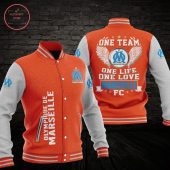Olympique de Marseille Orange Grey Baseball Jacket