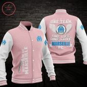 Olympique de Marseille Pink Grey Baseball Jacket