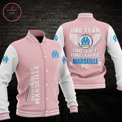 Olympique de Marseille Pink Grey Baseball Jacket