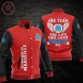 Olympique de Marseille Red Black Baseball Jacket