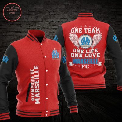 Olympique de Marseille Red Black Baseball Jacket