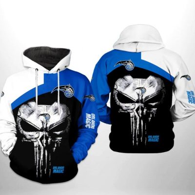 NBA Orlando Magic Black Blue Punisher Skull Pullover Hoodie