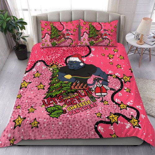 Penrith Panthers Christmas Custom Bedding Set - Let's Get Lit Chrisse Pressie Bedding Set Penrith Panthers Christmas Custom Bedding Set - Let's Get Lit Chrisse Pressie Bedding Set