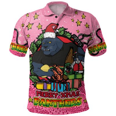 Penrith Panthers Christmas Custom Polo Shirt - Merry Christmas Our Beloved Team With Aboriginal Dot Art Pattern Polo Shirt