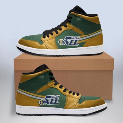 NBA Utah Jazz Yellow Green Air Jordan 1 High Sneakers
