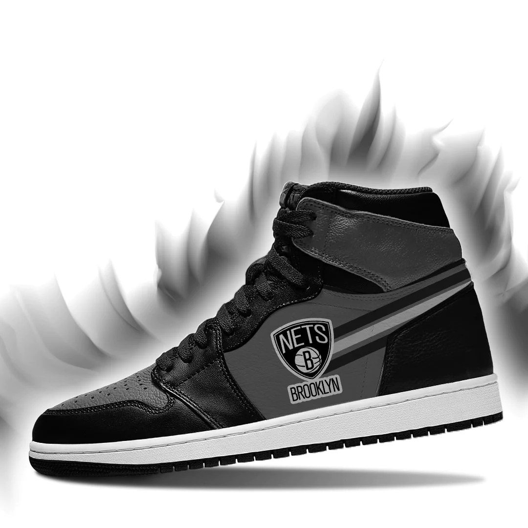 NBA Brooklyn Nets Gray Black Air Jordan 1 High Sneakers NBA Brooklyn Nets Gray Black Air Jordan 1 High Sneakers
