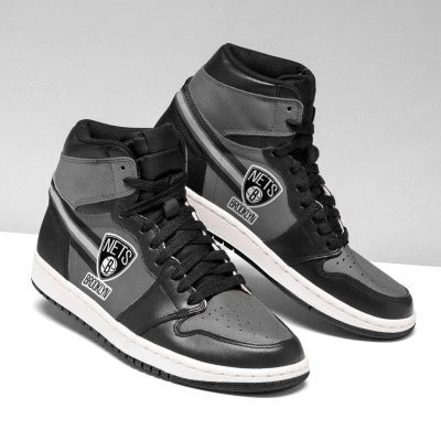 NBA Brooklyn Nets Gray Black Air Jordan 1 High Sneakers