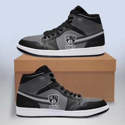 NBA Brooklyn Nets Gray Black Air Jordan 1 High Sneakers