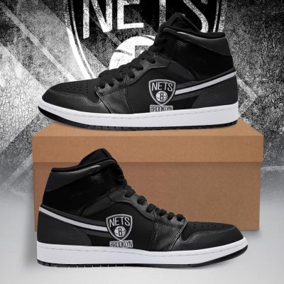 NBA Brooklyn Nets Gray Black Air Jordan 1 High Sneakers V2