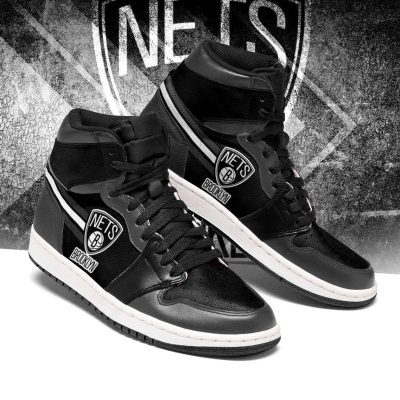 NBA Brooklyn Nets Gray Black Air Jordan 1 High Sneakers V2