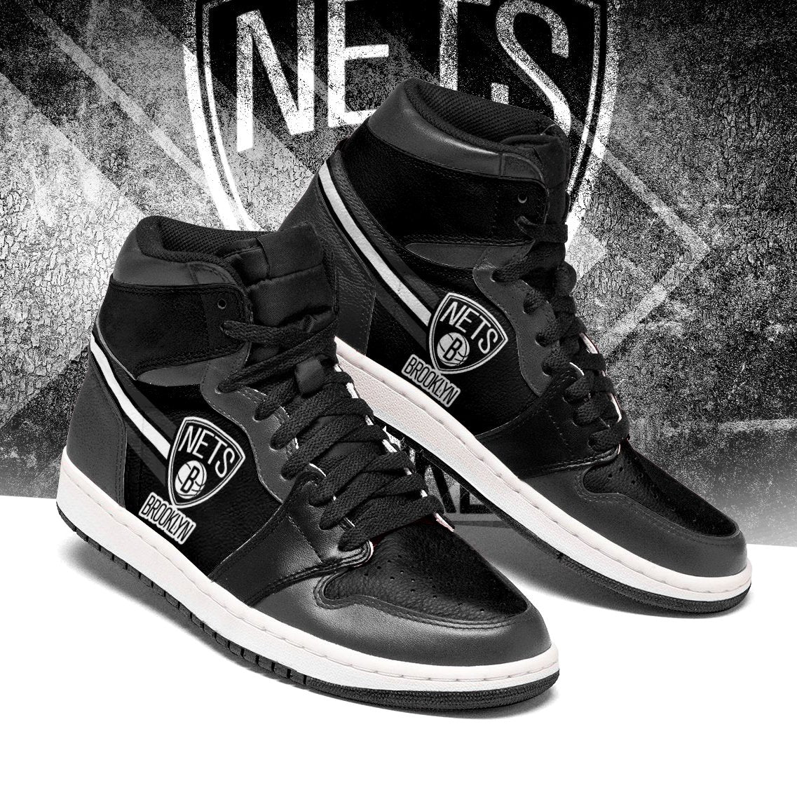 NBA Brooklyn Nets Gray Black Air Jordan 1 High Sneakers V2 NBA Brooklyn Nets Gray Black Air Jordan 1 High Sneakers V2