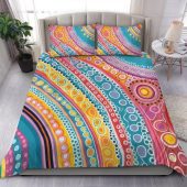 Australia Aboriginal Bedding Set - Australian Indigenous Aboriginal Art Vivid Pastel Colours Ver 3 Bedding Set