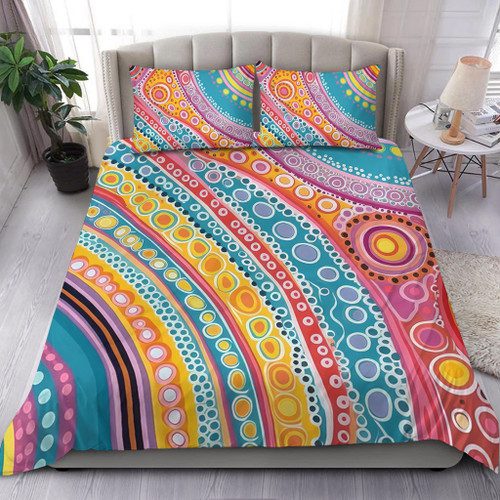 Australia Aboriginal Bedding Set - Australian Indigenous Aboriginal Art Vivid Pastel Colours Ver 3 Bedding Set Australia Aboriginal Bedding Set - Australian Indigenous Aboriginal Art Vivid Pastel Colours Ver 3 Bedding Set