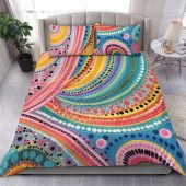 Australia Aboriginal Bedding Set - Australian Indigenous Aboriginal Art Vivid Pastel Colours Ver 3 Bedding Set