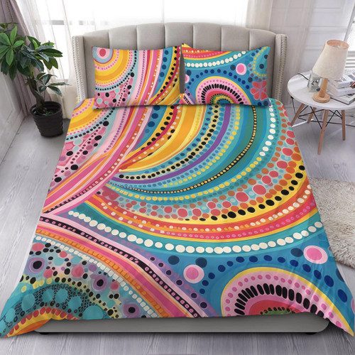Australia Aboriginal Bedding Set - Australian Indigenous Aboriginal Art Vivid Pastel Colours Ver 3 Bedding Set Australia Aboriginal Bedding Set - Australian Indigenous Aboriginal Art Vivid Pastel Colours Ver 3 Bedding Set