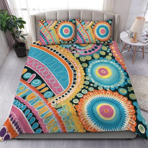 Australia Aboriginal Bedding Set - Australian Indigenous Aboriginal Art Vivid Pastel Colours Ver 1 Bedding Set Australia Aboriginal Bedding Set - Australian Indigenous Aboriginal Art Vivid Pastel Colours Ver 1 Bedding Set