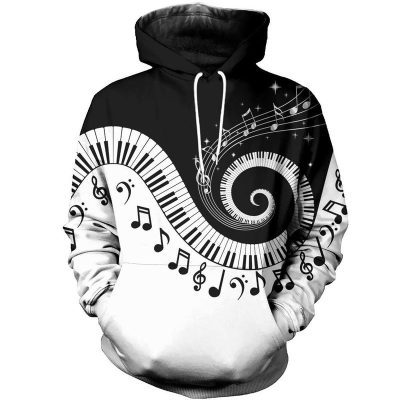 Music Lover - Piano Musical Notes Black White Pullover Hoodie