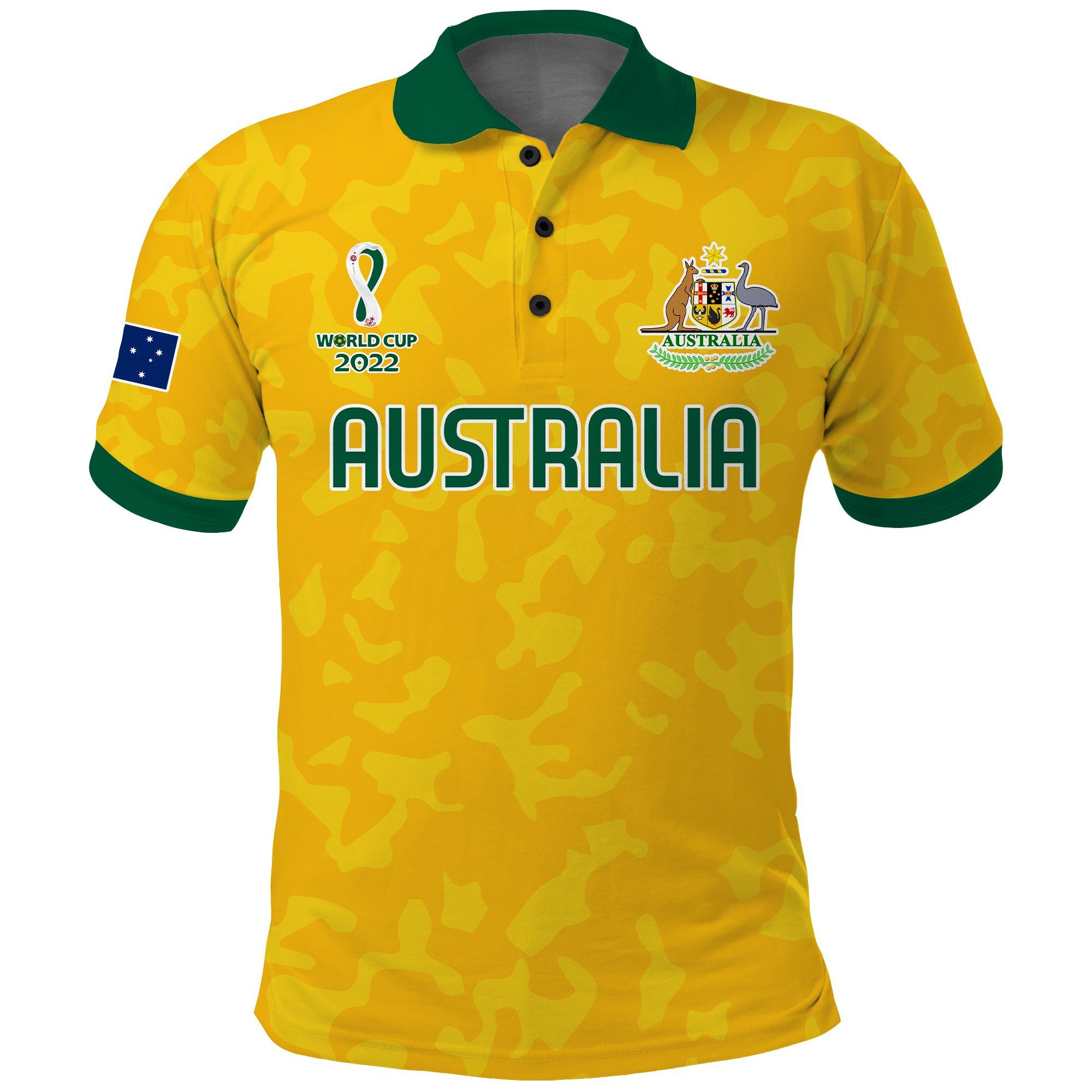 (Custom Text and Number) Australia Soccer Polo Shirt World Cup Football 2022 Socceroos with Kangaroos (Custom Text and Number) Australia Soccer Polo Shirt World Cup Football 2022 Socceroos with Kangaroos