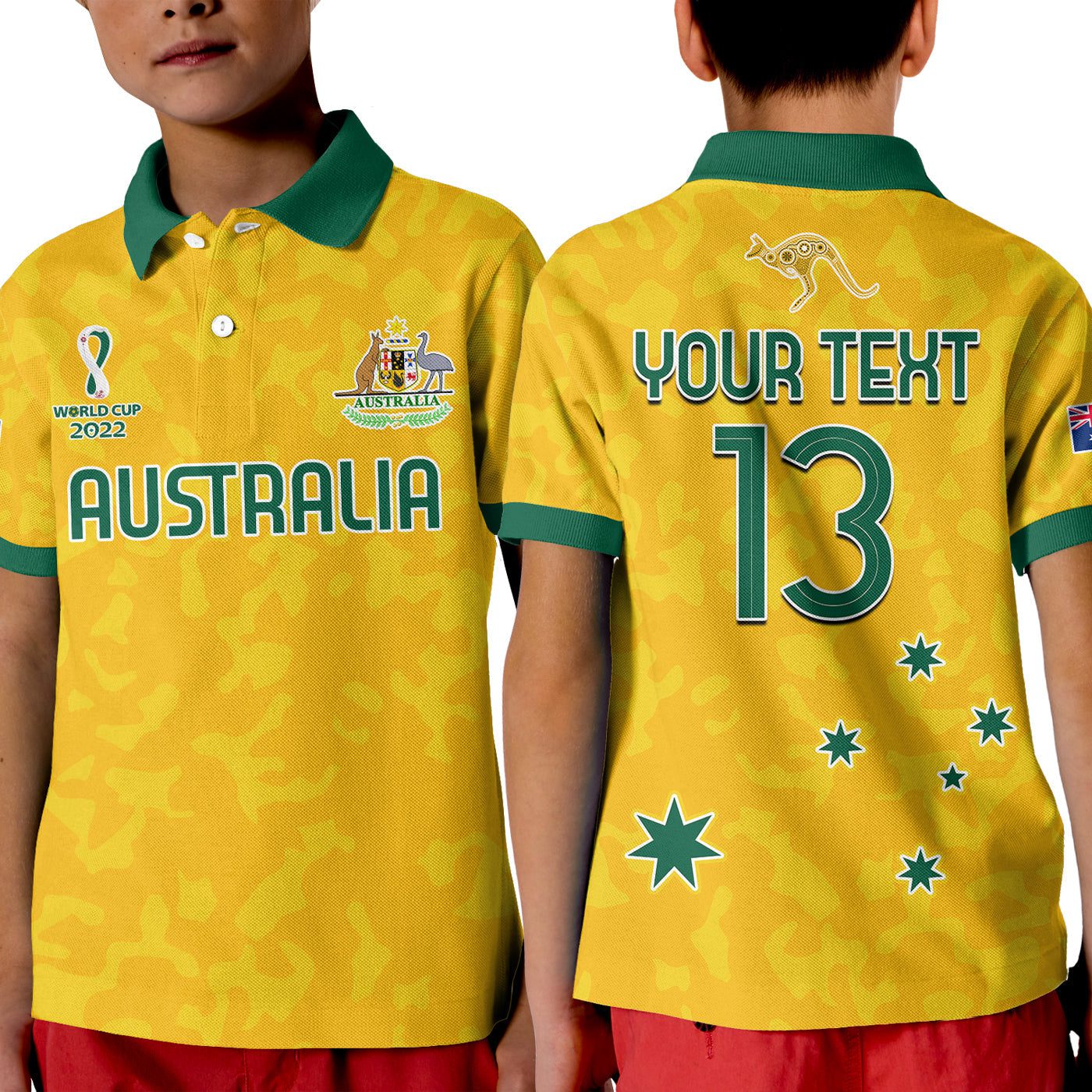 (Custom Text and Number) Australia Soccer Polo Shirt World Cup Football 2022 Socceroos with Kangaroos (Custom Text and Number) Australia Soccer Polo Shirt World Cup Football 2022 Socceroos with Kangaroos