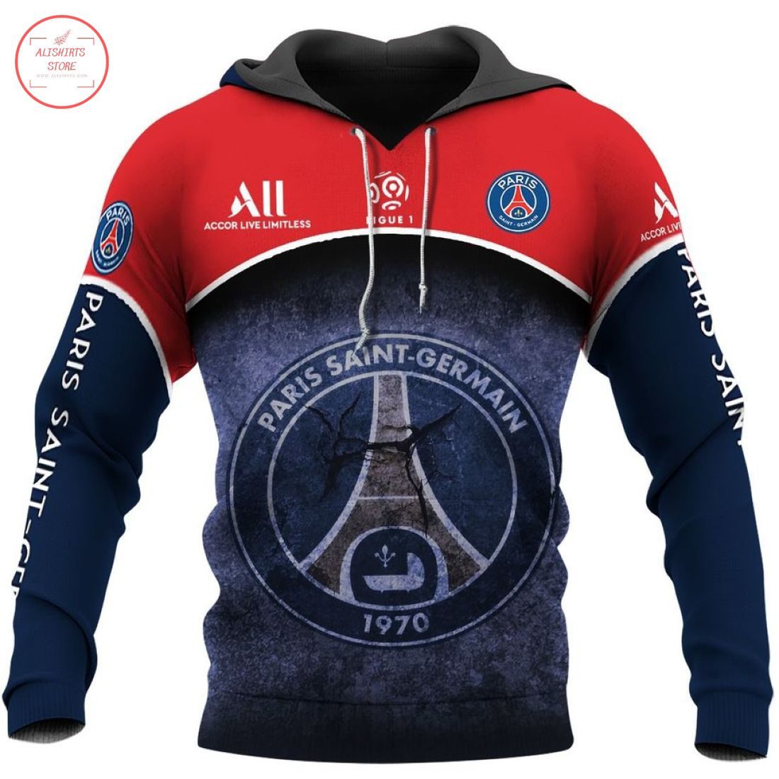 Paris Saint-Germain FC Blue Red 1970 Pullover Hoodie Paris Saint-Germain FC Blue Red 1970 Pullover Hoodie