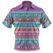 Australia Christmas Custom Polo Shirt - Aussie Christmas Flamingo Summer Vibes Blue Polo Shirt