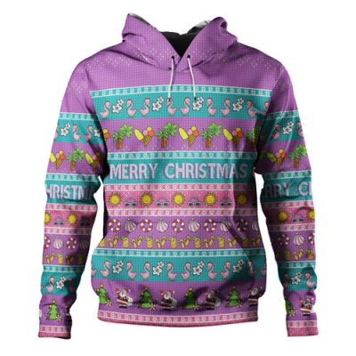 Australia Christmas Custom Hoodie - Aussie Christmas Flamingo Summer Vibes Blue Hoodie