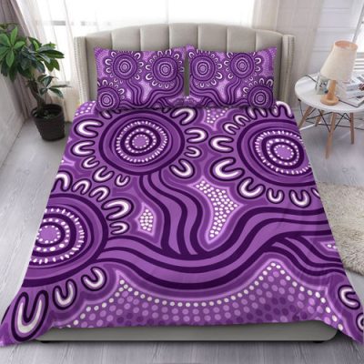 Australia Aboriginal Bedding Set - Dot Patterns From Indigenous Australian Culture (Purple) Bedding Set