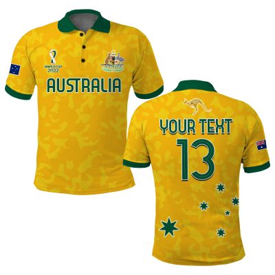 (Custom Text and Number) Australia Soccer Polo Shirt World Cup Football 2022 Socceroos with Kangaroos