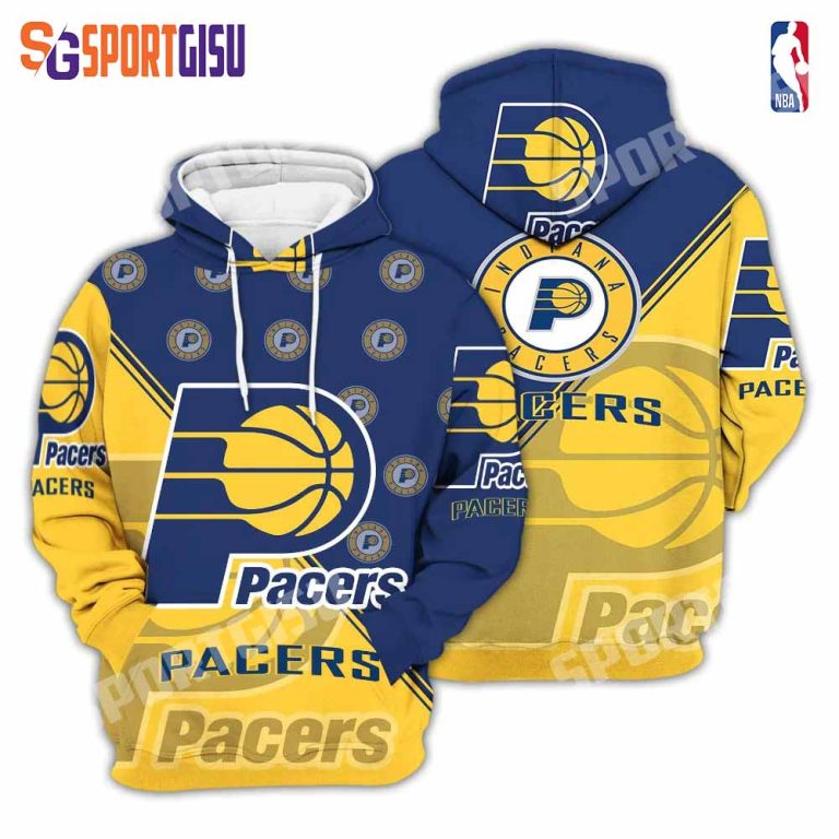 NBA Indiana Pacers Blue Gold Half Style Pullover Hoodie NBA Indiana Pacers Blue Gold Half Style Pullover Hoodie