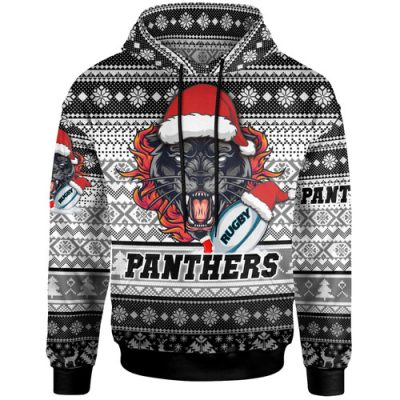 Penrith Panthers Hoodie - Custom Christmas Snowflakes Penrith Panthers Mascot Hoodie