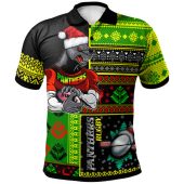 Penrith Panthers Polo Shirt - Custom Christmas Snowflakes Penrith Panthers Mascot Polo Shirt