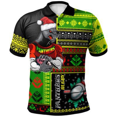 Penrith Panthers Polo Shirt - Custom Christmas Snowflakes Penrith Panthers Mascot Polo Shirt
