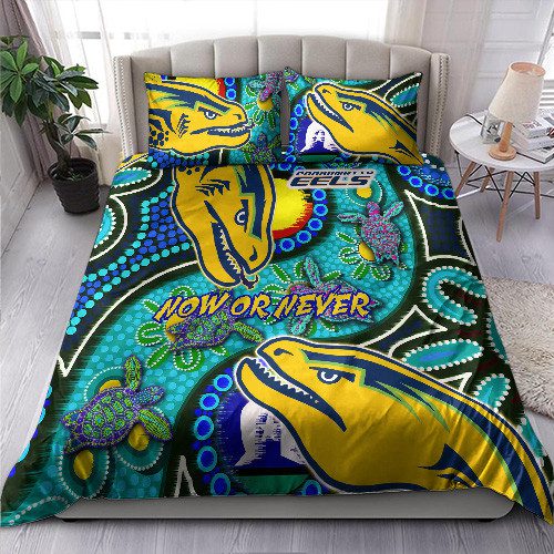 Parramatta Eels Custom Bedding Set - Parramatta Eels Now Or Never Indigenous Culture Flag Dot Art Painting