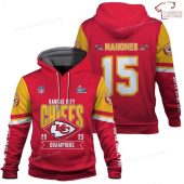 NFL Kansas City Chiefs Custom Name Number Red Yellow Super Bowl 2022 -2023 Champions LVII Pullover Hoodie V2