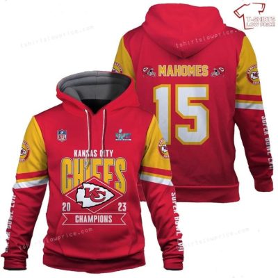 NFL Kansas City Chiefs Custom Name Number Red Yellow Super Bowl 2022 -2023 Champions LVII Pullover Hoodie V2