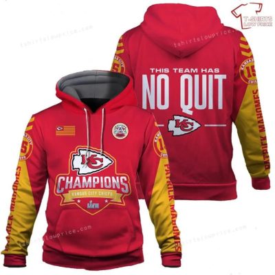 NFL Kansas City Chiefs Custom Name Number Red Yellow Super Bowl 2022 - 2023 Champions LVII This Team Has No Quit Pullover Hoodie