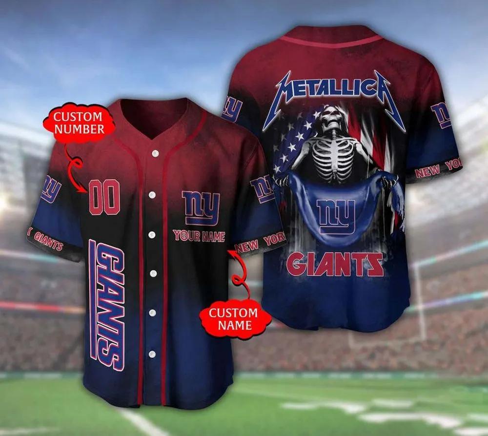 NFL New York Giants Custom Name Number Skull Baseball Jersey NFL New York Giants Custom Name Number Skull Baseball Jersey