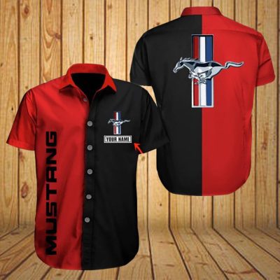 Ford Mustang Black Red Custom Name Hawaiian Shirt