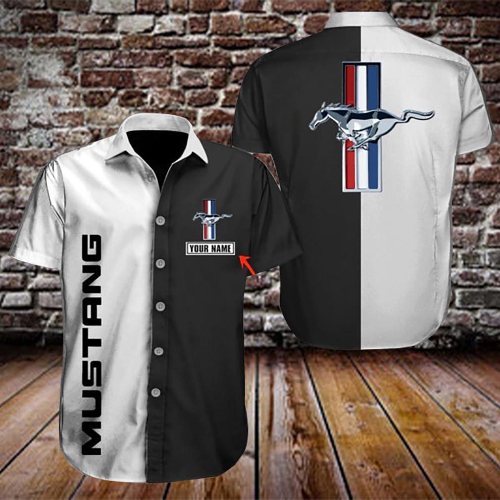 Ford Mustang Black White Custom Name Hawaiian Shirt Ford Mustang Black White Custom Name Hawaiian Shirt