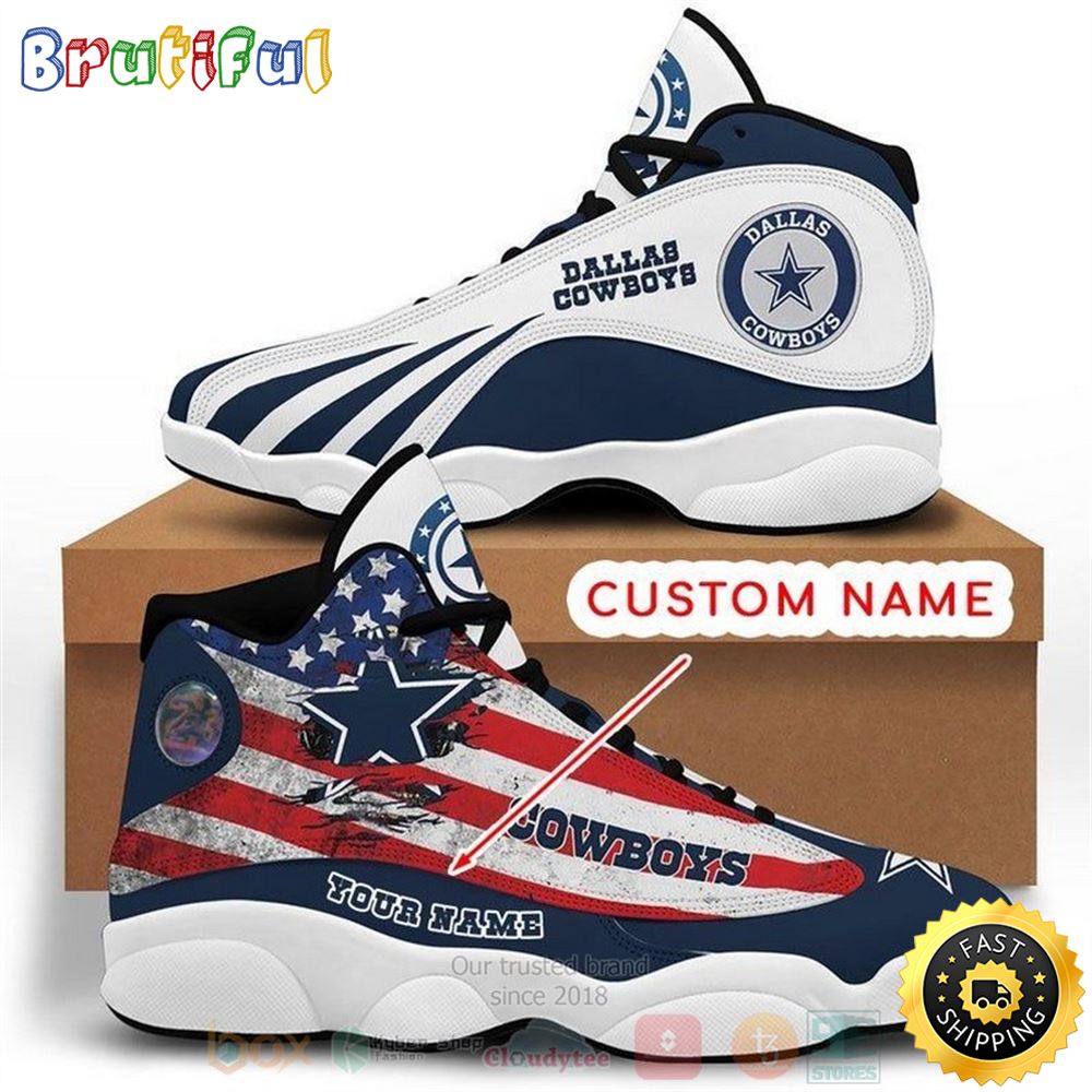 Personalized Dallas Cowboys Nfl American Flag Custom Air Jordan 13 Shoes